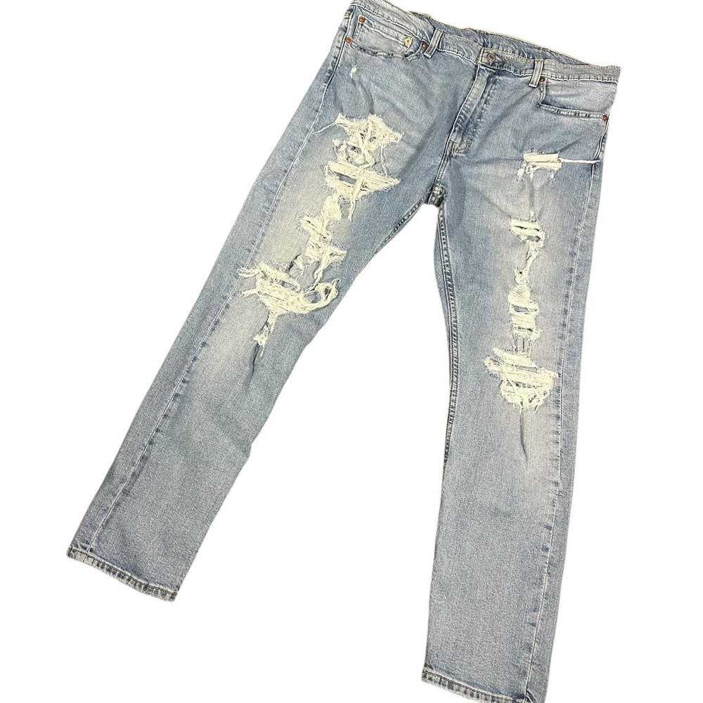 Levi's 512 Slim Taper Jeans Mens 38x32 Light Wash Distressed Ripped Denim